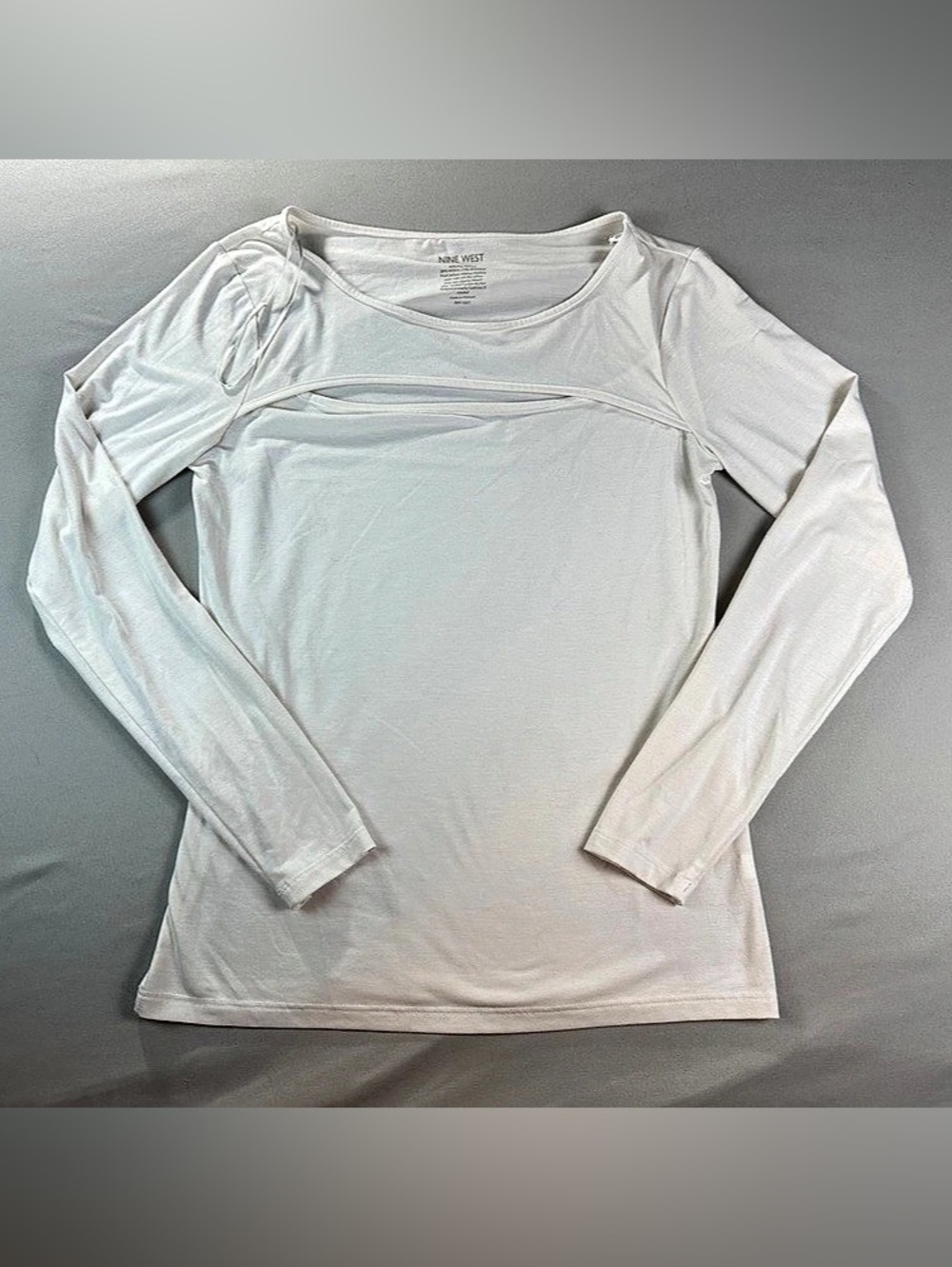 Nine West Long Sleeve Cutout Neck Top White Medium Whimsy